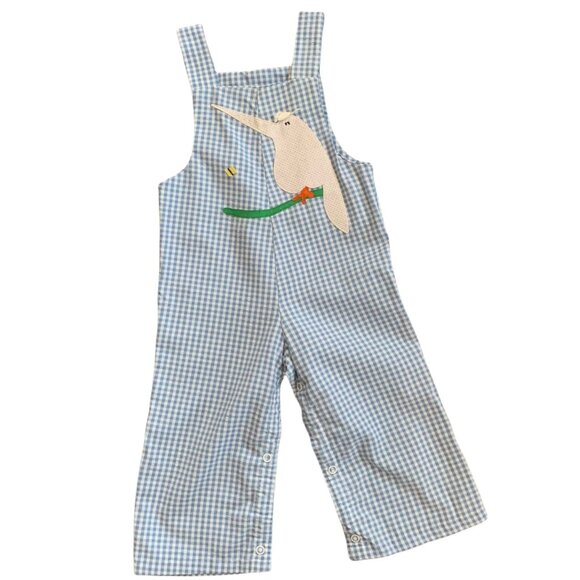 Vintage Pastel Blue Gingham Bird Romper 18 Months - Picture 1 of 5